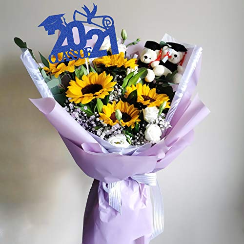 Class Of 2021 Cake Topper,Blue Glitter Graduation Party Cake Dec