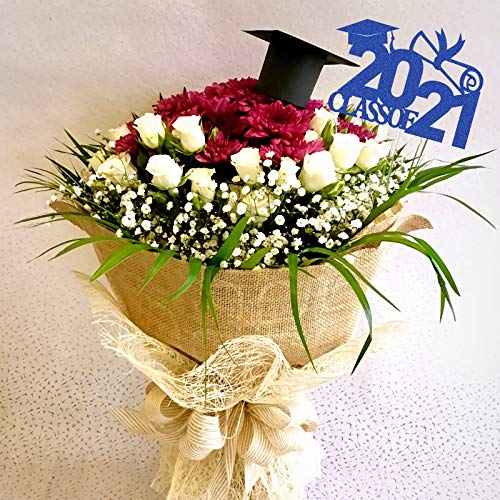 Class Of 2021 Cake Topper,Blue Glitter Graduation Party Cake Dec