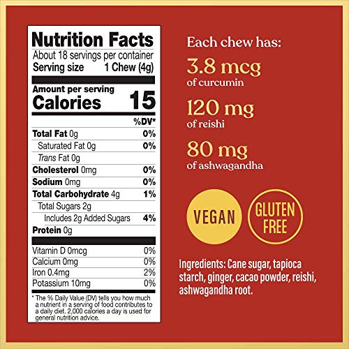 Chimes Calmer Cacao Adaptogen Ginger Chews Candy - 1 Pack With