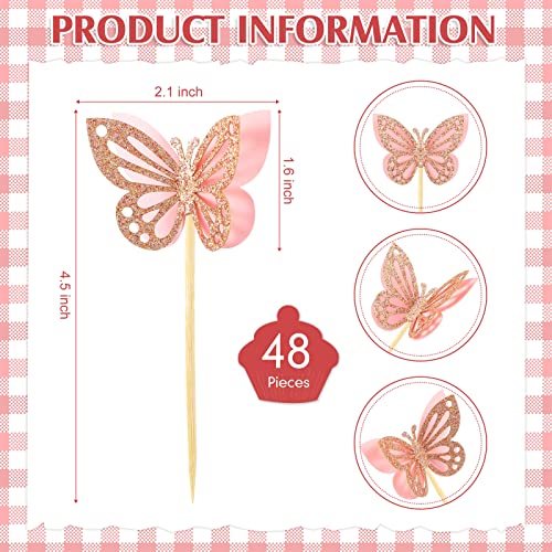48 Pcs Butterfly Cupcake Toppers Assembled Double Layers Cupcake