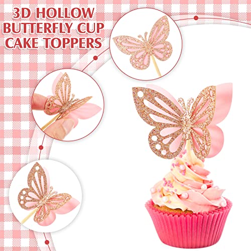 48 Pcs Butterfly Cupcake Toppers Assembled Double Layers Cupcake