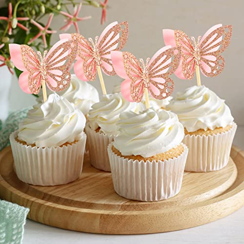48 Pcs Butterfly Cupcake Toppers Assembled Double Layers Cupcake