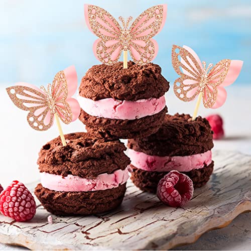 48 Pcs Butterfly Cupcake Toppers Assembled Double Layers Cupcake