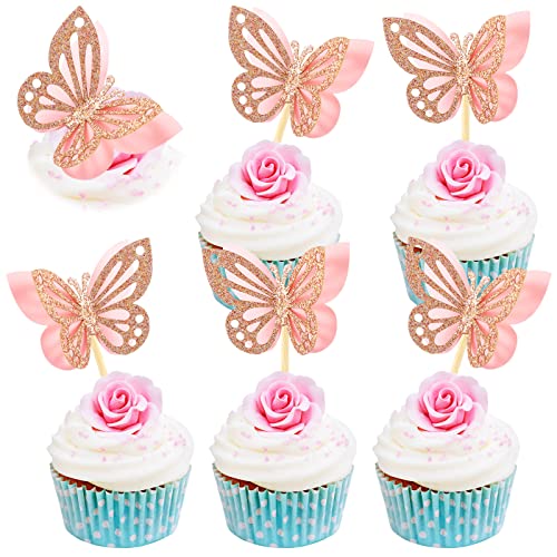 48 Pcs Butterfly Cupcake Toppers Assembled Double Layers Cupcake