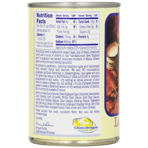 Chincoteague Seafood Lobster Bisque, 15-Ounce Cans Pack Of 12