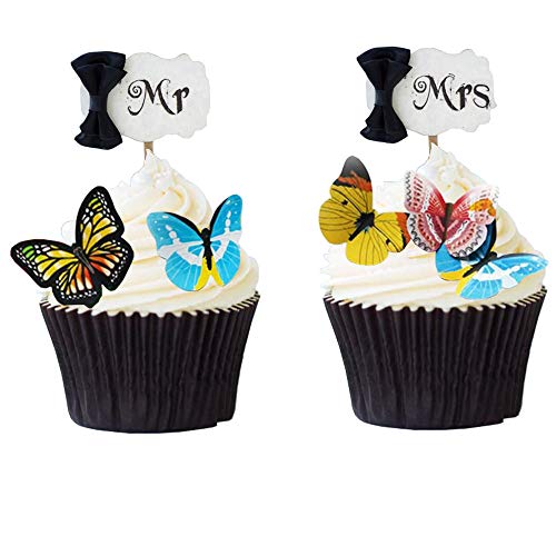 40 Pcs Edible Butterfly Cupcake Toppers, Rice Paper Cake &Amp; Cupca
