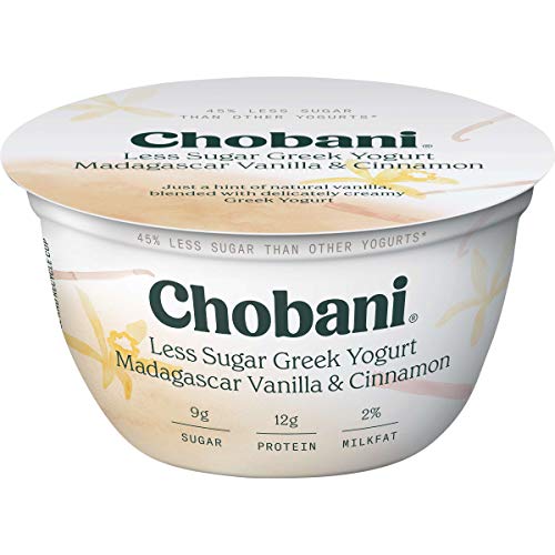 Chobani Less Sugar Greek Yogurt 5.3 Ounce Pack Of 12 Vanilla