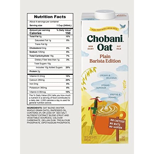 Chobani Oat Milk Plain Barista Edition Oat Drink, 32 Oz | 6/Case