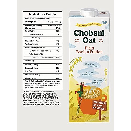 Chobani Oat Milk, Plain Oat Barista Edition, Shelf Stable Non Da...