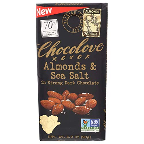 Chocolove, Chocolate Bar Dark Almonds Sea Salt 70%, 3.2 Ounce