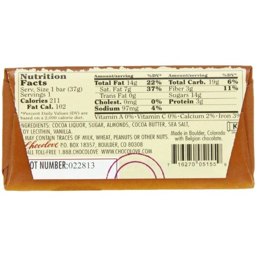 Chocolove Chocolate Bar, Almonds &Amp; Sea Salt In Dark Chocolate, 1