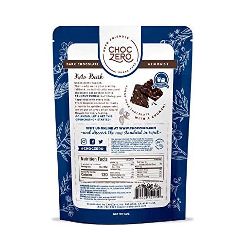 Choczeros Keto Bark, Dark Chocolate Almonds With Sea Salt. Suga