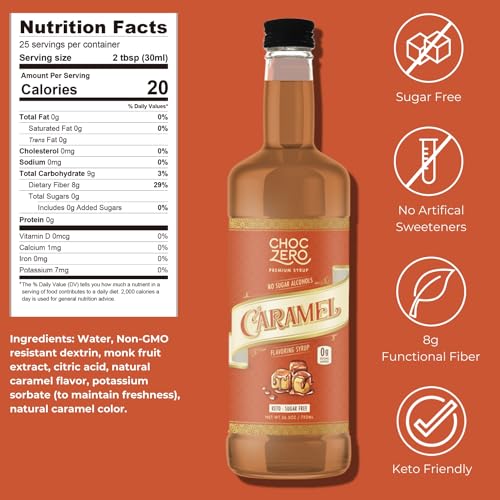 ChocZero Sugar Free Caramel Syrup for Coffee - Keto Flavoring Sy...