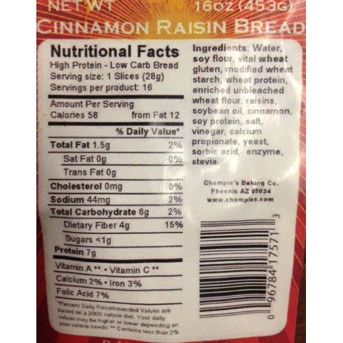 Chompies Cinnamon Raisin Low Carb Bread Two Loaves