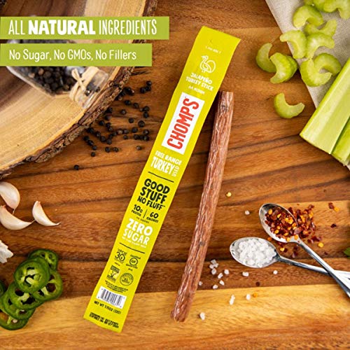Chomps Free Range Jalapeño Turkey Jerky Snack Sticks, Keto, Pale