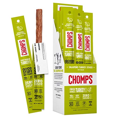 Chomps Free Range Jalapeño Turkey Jerky Snack Sticks, Keto, Pale