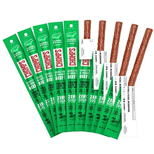 Chomps Grass Fed Beef Jerky Meat Snack Sticks, Keto, Paleo, Whol