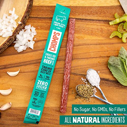 Chomps Grass Fed Italian Style Beef Jerky Snack Sticks, Keto, Wh