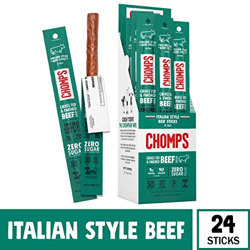 Chomps Grass Fed Italian Style Beef Jerky Snack Sticks, Keto, Wh