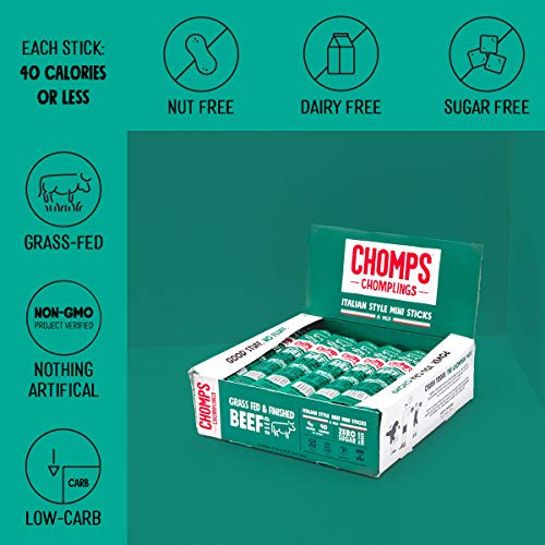 Chomps Mini Grass Fed Beef Jerky Meat Snack Sticks, Keto, Paleo,