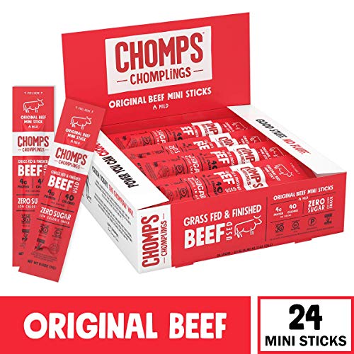 Chomps Mini Grass Fed Beef Jerky Meat Snack Sticks, Keto, Paleo,