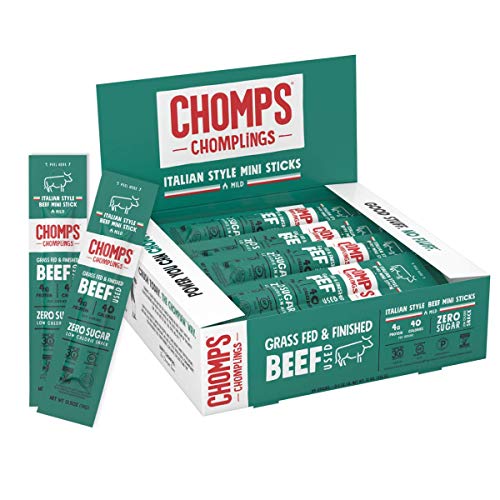 Chomps Mini Grass Fed Beef Jerky Meat Snack Sticks, Keto, Paleo,