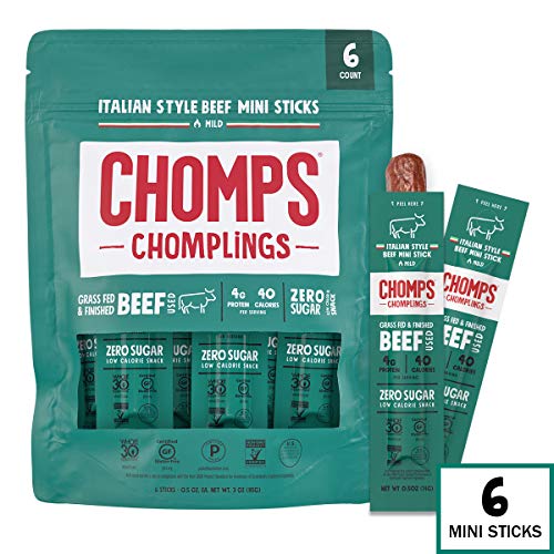 Chomps Mini Grass Fed Beef Jerky Meat Snack Sticks, Keto Snack,