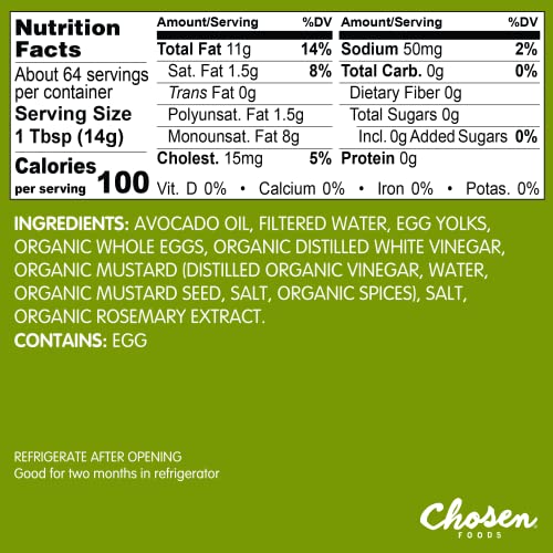 Chosen Foods 100% Avocado Oil-Based Classic Mayonnaise, Gluten &...