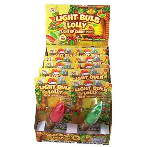 Christmas Lollipops Light Up Bulb Lolly Candy Pops, 12 Pack