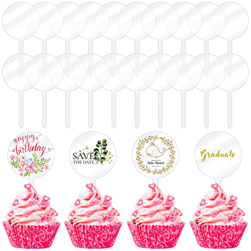 30 Pack 2 Inch Circle Acrylic Cupcake Toppers, Diy Clear Round B