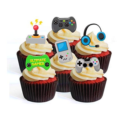 Gamer Theme Edible Cupcake Toppers - Stand Up Wafer Cake Decorat