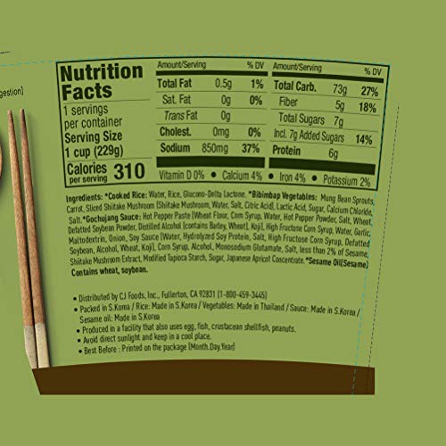 Cj Cupbahn Cooked Rice Bowl With Assorted Vegetables, Bibimbap,