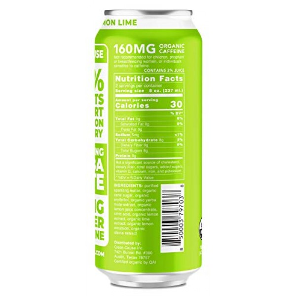 Lemon Lime Sparkling Yerba Mate - Organic, Low Calorie & Low Sug...