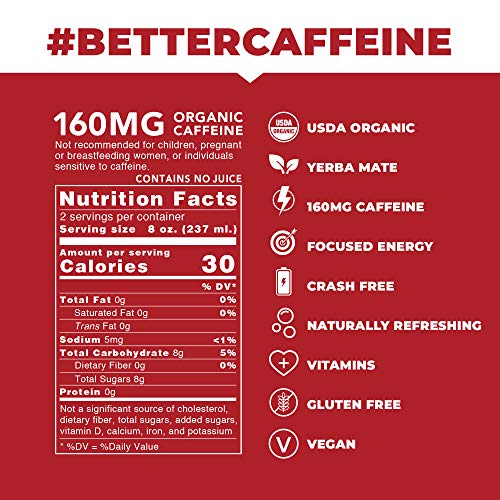 Raspberry Sparkling Yerba Mate - Organic, Low Calorie &Amp; Low Suga