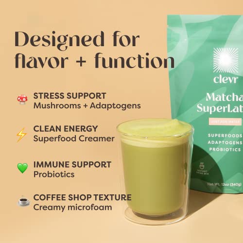 Clevr Blends Ceremonial Matcha Powder, Oat Milk Instant Latte Mi...