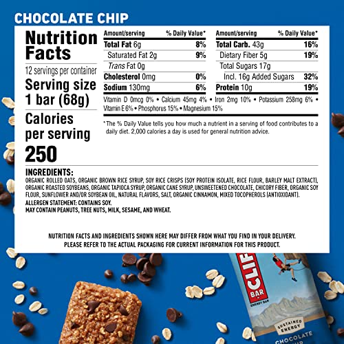 Clif Bars - Energy Bars - Chocolate Chip - Made With Organic Oat