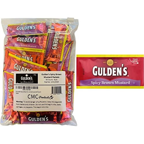 50 Count – Gulden’s Spicy Brown Mustard Packets in Slide Seal Ba...