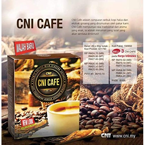 Must Buy ! 1 Pack Cni Ginseng Coffee 20 Sachets X 20G Per Pack