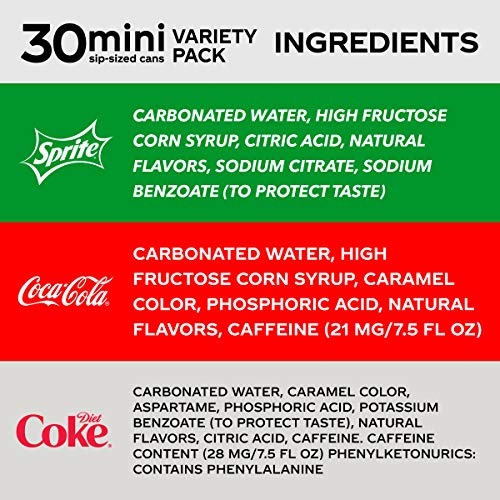 Coca-Cola Mini Can Variety Pack, 7.5 Fl Oz, Pack Of 30 10 Each: