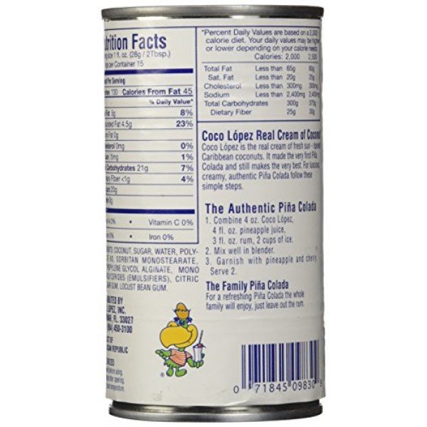 Coco Lopez - Real Cream Of Coconut - 15 Ounce Can - Original Fre