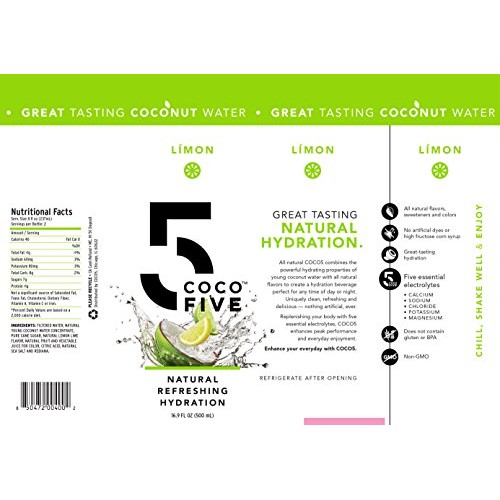 Coco5 Clean Sports Hydration Limon Flavor | 100% Natural | 50% L