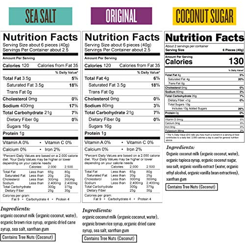 Cocomels Coconut Milk Caramels, Original, Sea Salt, And Coconut