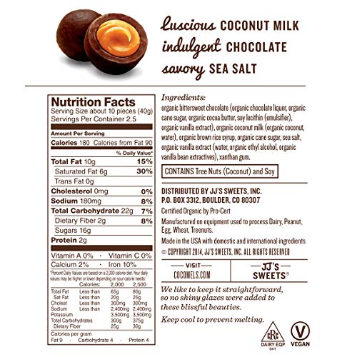 Cocomels Chocolate Sea Salt Caramel Bites, Organic Candy, Dairy