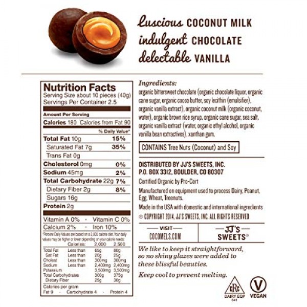 Cocomels Chocolate Vanilla Caramel Bites, Organic Candy, Dairy F