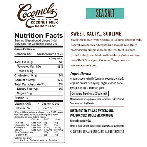 Cocomels Coconut Milk Caramels, Sea Salt Flavor, Organic Candy,