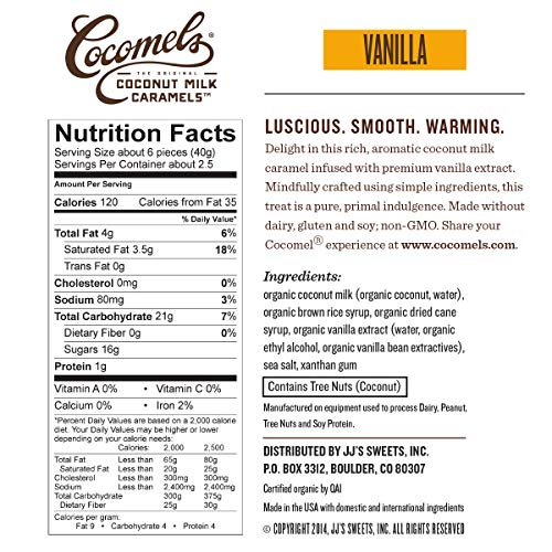Cocomels Coconut Milk Caramels, Vanilla Flavor, Organic Candy, D