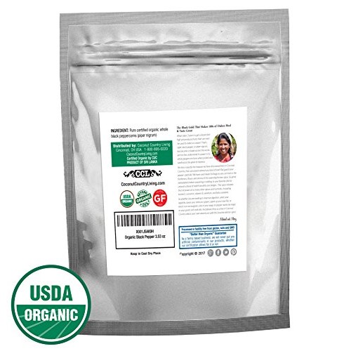 Organic Black Peppercorns Whole, Fairtrade, 3.5 Oz Premium Grade