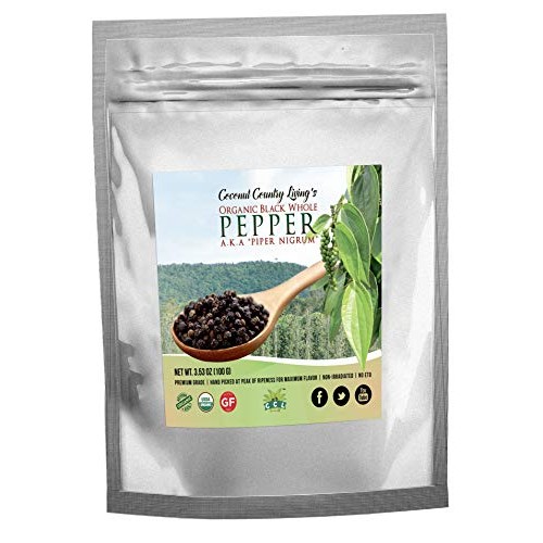 Organic Black Peppercorns Whole, Fairtrade, 3.5 Oz Premium Grade
