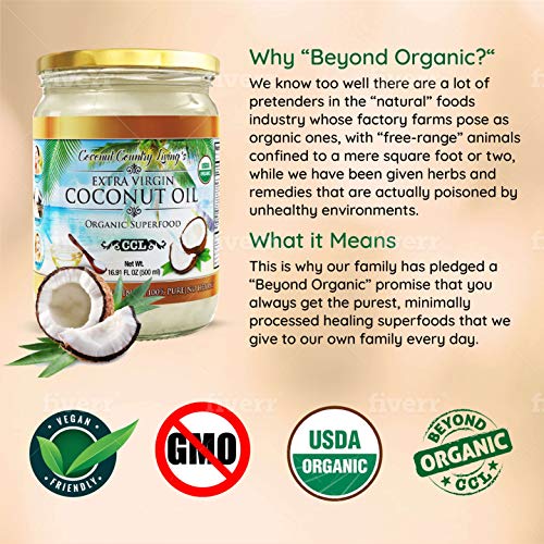 Organic Coconut Oil, Extra Virgin Unrefined Cold-Pressed, 2 Pack
