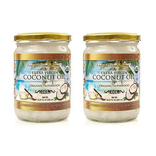 Organic Coconut Oil, Extra Virgin Unrefined Cold-Pressed, 2 Pack